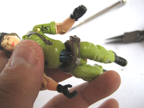 How to Fix G.I. Joe Figures with broken rubber bands: checking that its not too loose