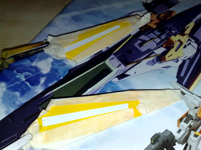 1/100 GN-003 Gundam Kyrios Assembly Part IV taped up with sealing tape