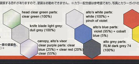 Bandai 1/72 VF-25 Messiah Valkyrie Alto Saotome ver from Macross Fronter English Translation of Color Guide